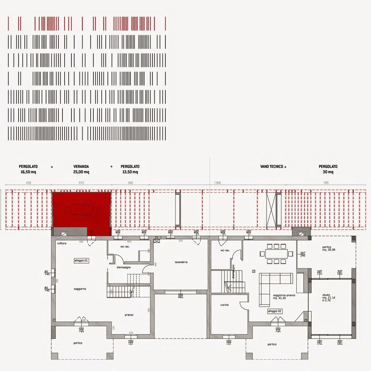 Ampliamenti contemporanei: camera e padiglione a Scorzé, VE, disegno di progetto 1. Progetto di Riccardo Bandera Architetto