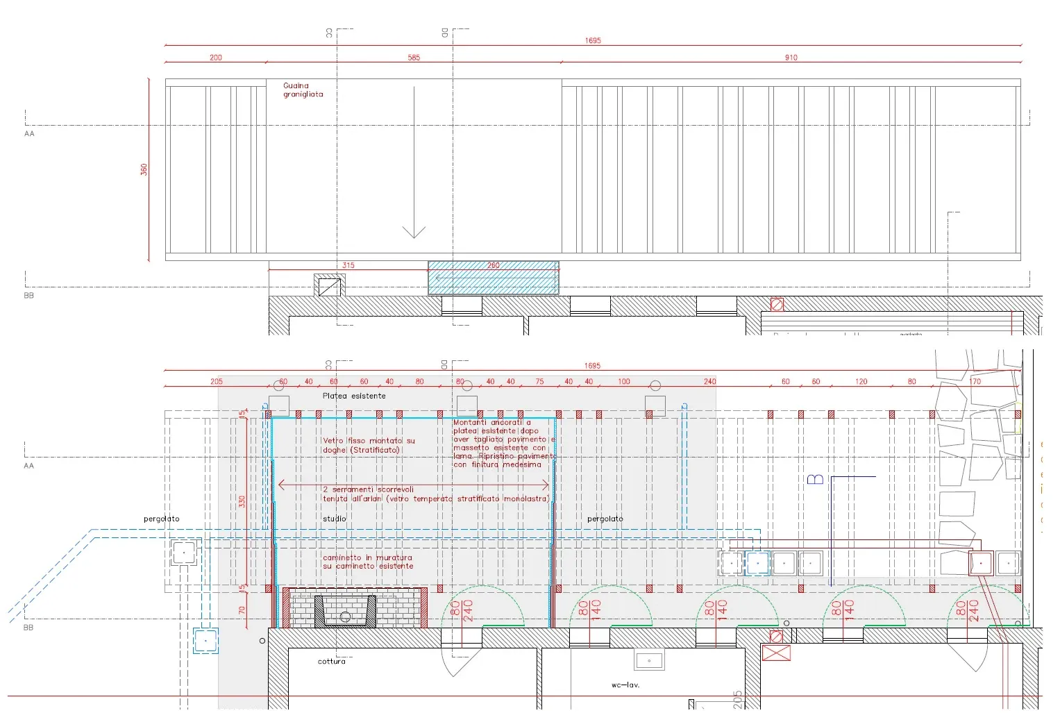 Ampliamenti contemporanei: camera e padiglione a Scorzé, VE, disegno di progetto 3. Progetto di Riccardo Bandera Architetto