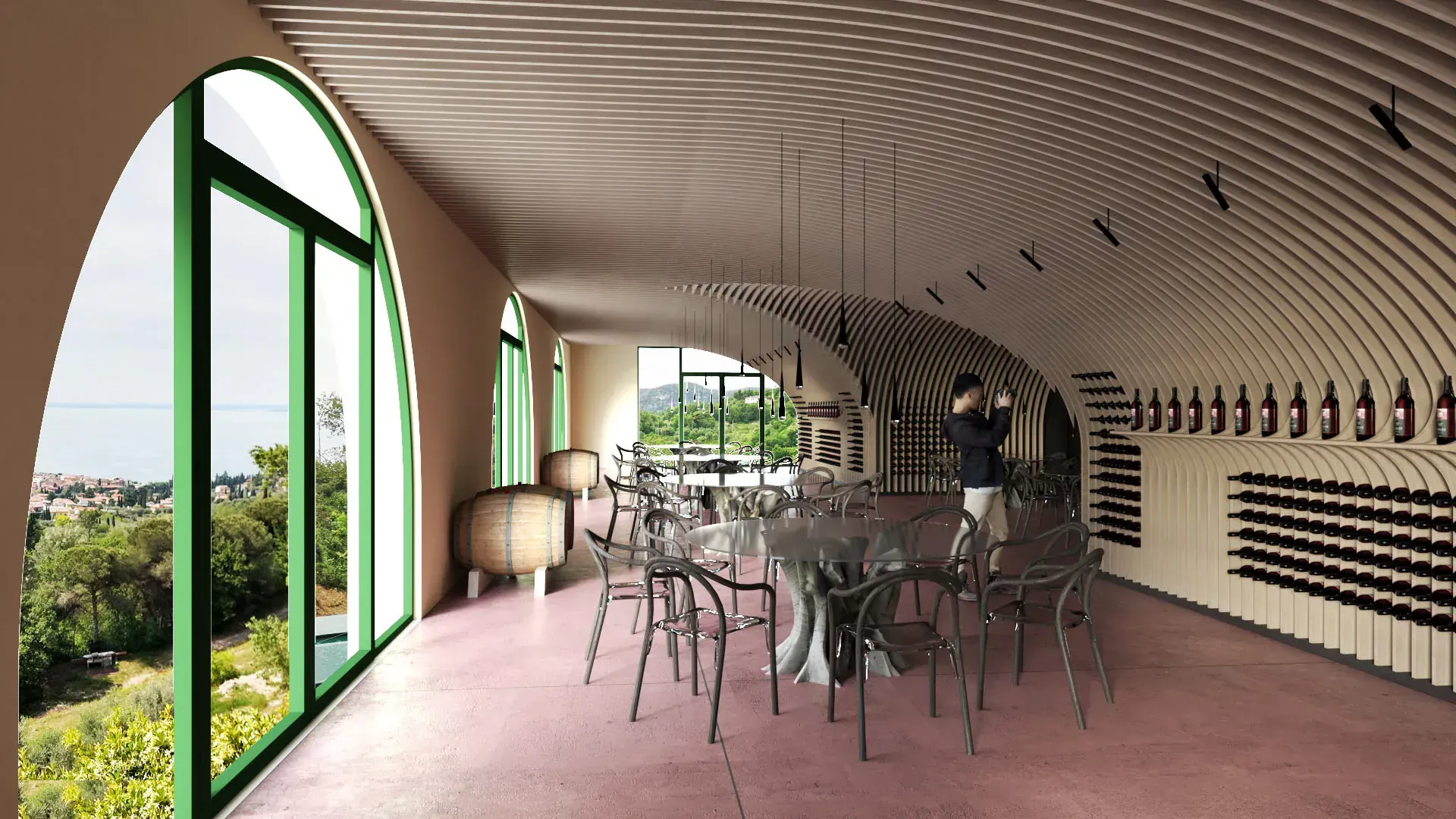 Cantina Vini Colombo sul lago di Garda, VR, render 3. Progetto di Riccardo Bandera Architetto