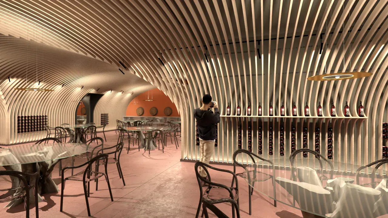 Cantina Vini Colombo sul lago di Garda, VR, render 6. Progetto di Riccardo Bandera Architetto