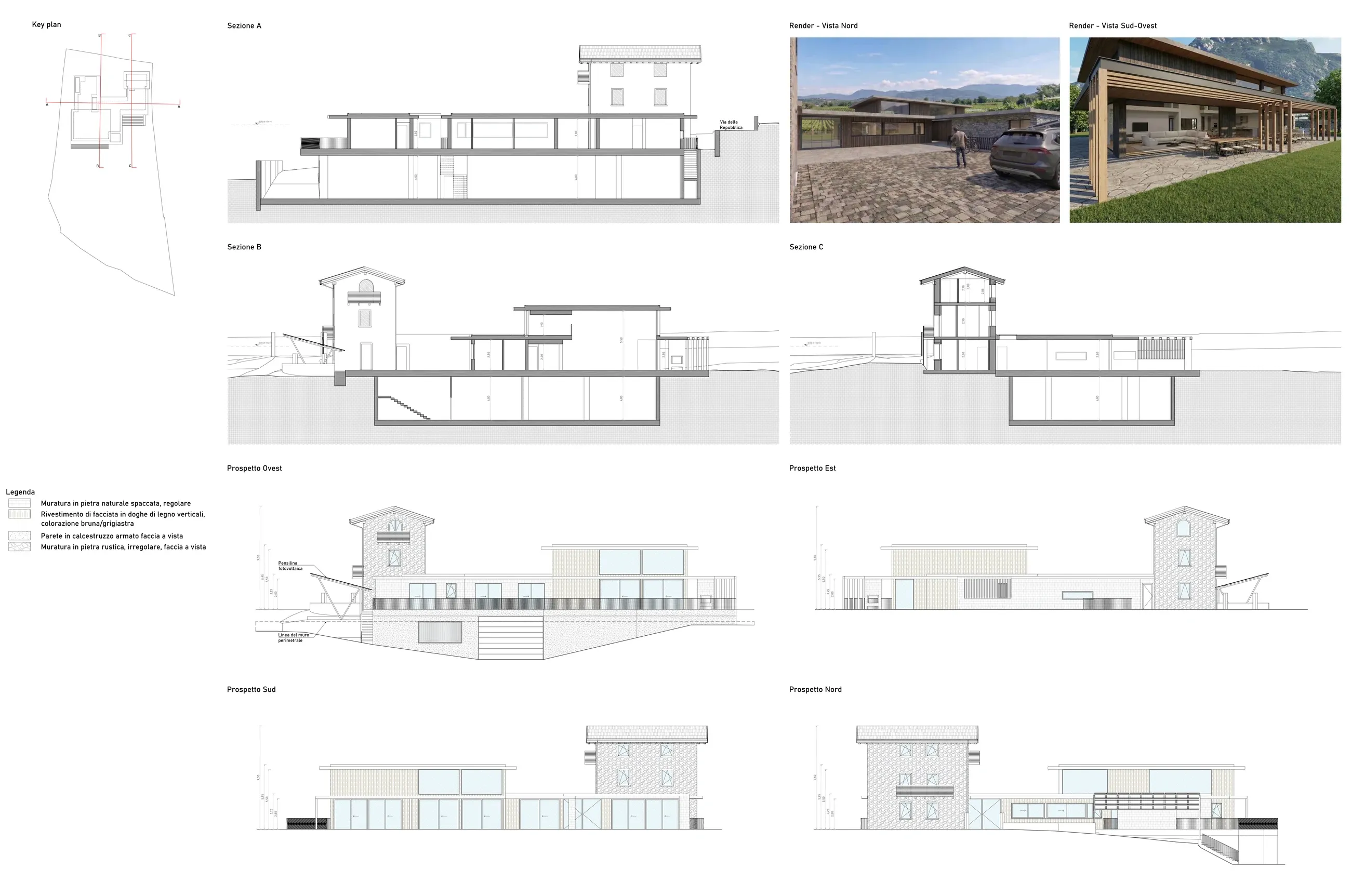Casa a Bolognano Arco, TN, disegno 2. Progetto di Riccardo Bandera Architetto