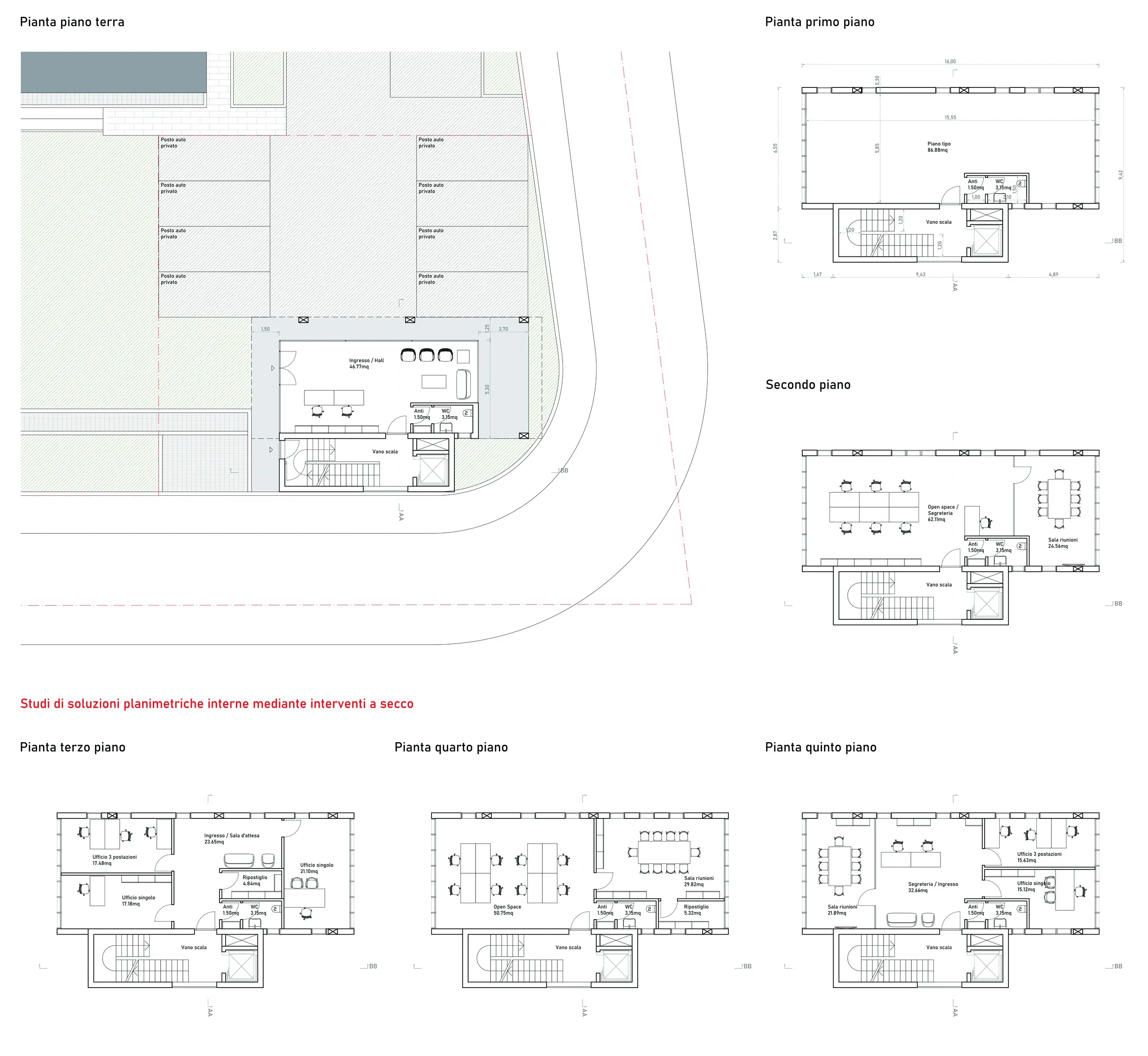 Edificio per uffici in Via Torino a Mestre, VE, disegno 1. Progetto di Riccardo Bandera Architetto