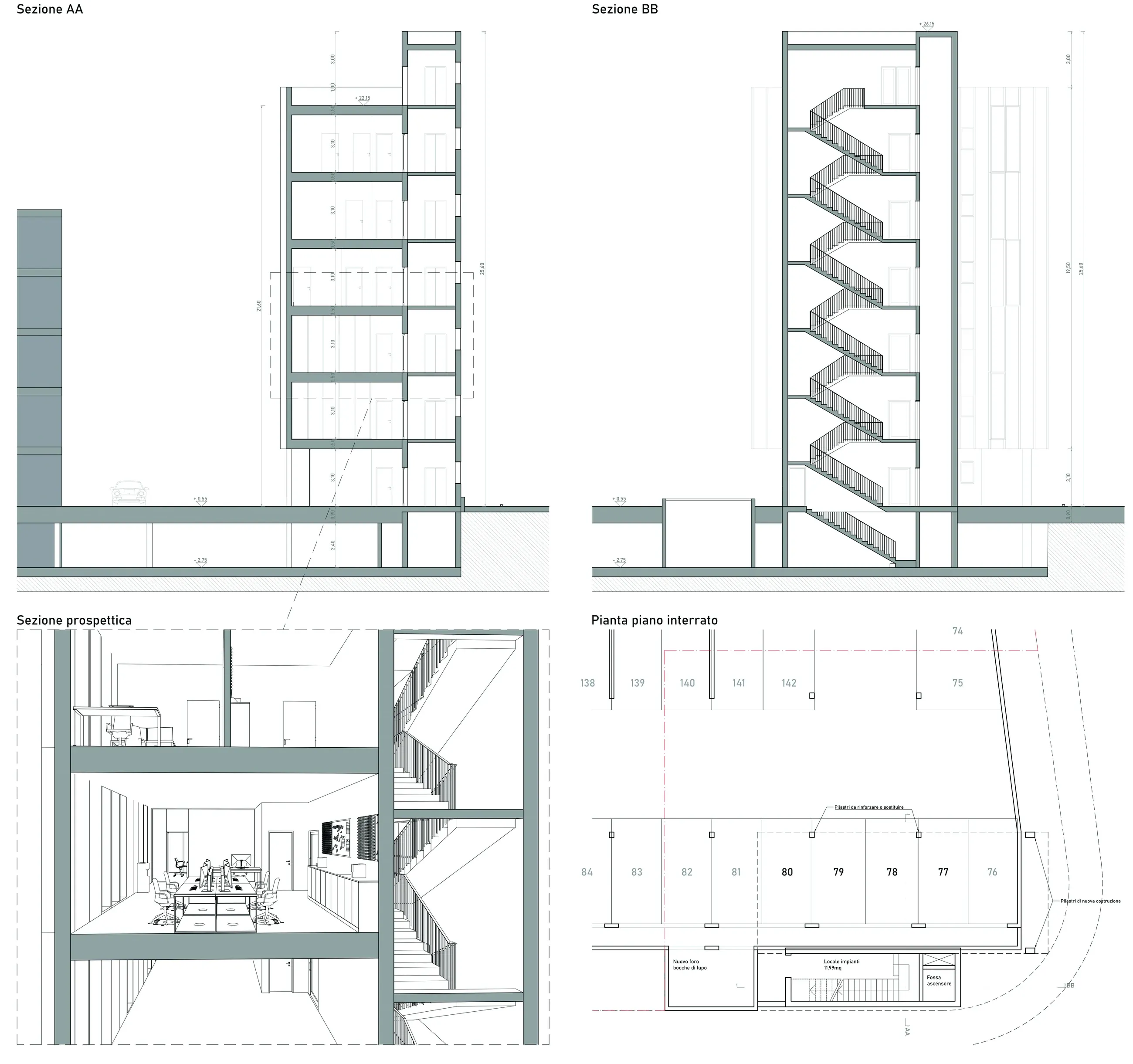 Edificio per uffici in Via Torino a Mestre, VE, disegno 2. Progetto di Riccardo Bandera Architetto