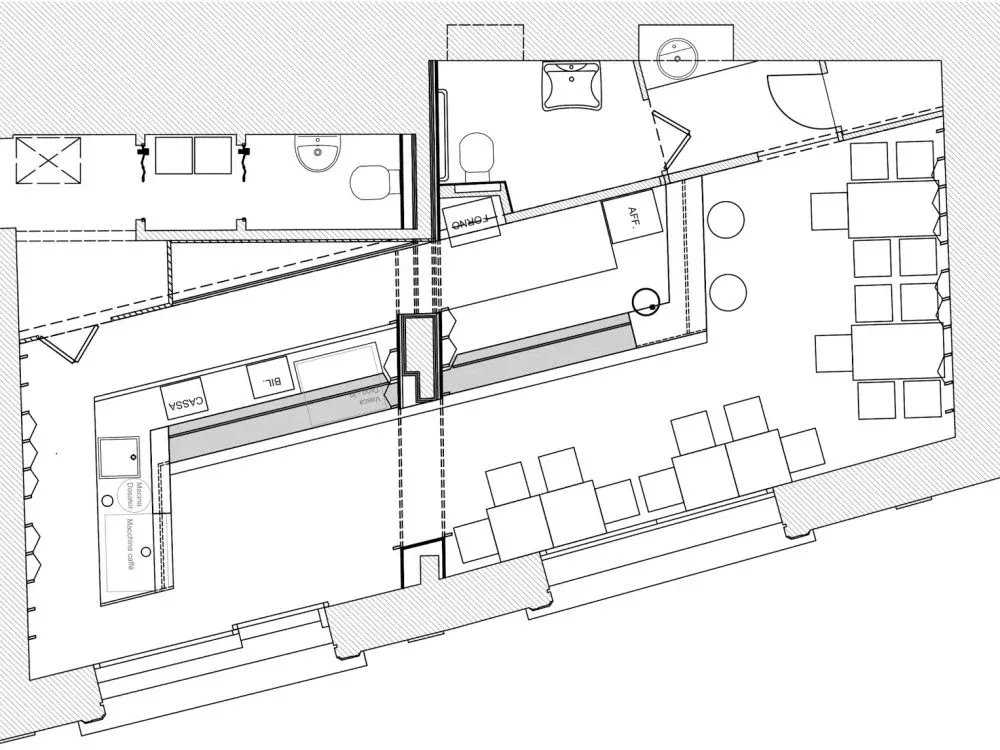 Forno Brisa Castiglione: bar, caffetteria e pizza in un unico ambiente a Bologna, BO, disegno di progetto 2. Progetto di Riccardo Bandera Architetto