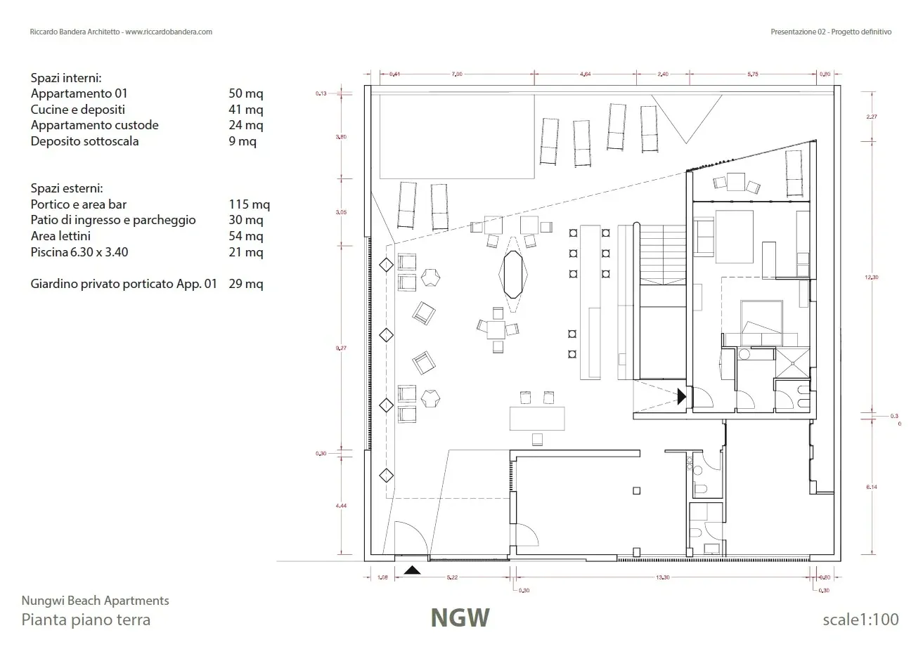 Guest house a Nungwi, disegno di progetto 1. Progetto di Riccardo Bandera Architetto