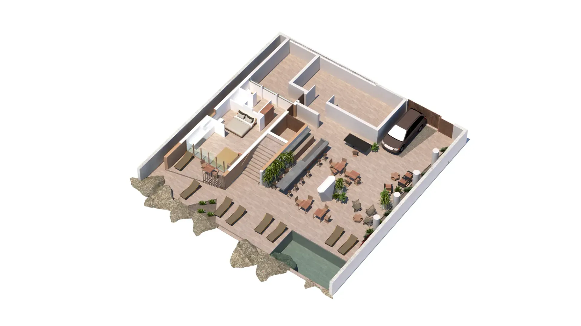 Guest house a Nungwi, render 1. Progetto di Riccardo Bandera Architetto