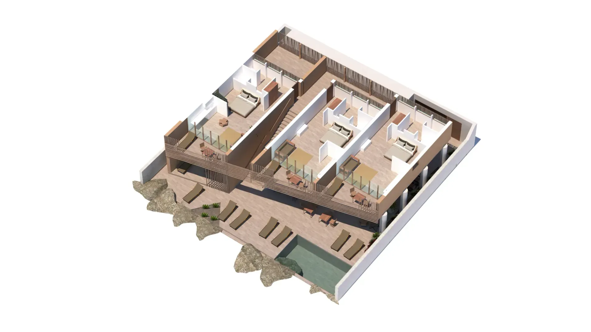 Guest house a Nungwi, render 2. Progetto di Riccardo Bandera Architetto