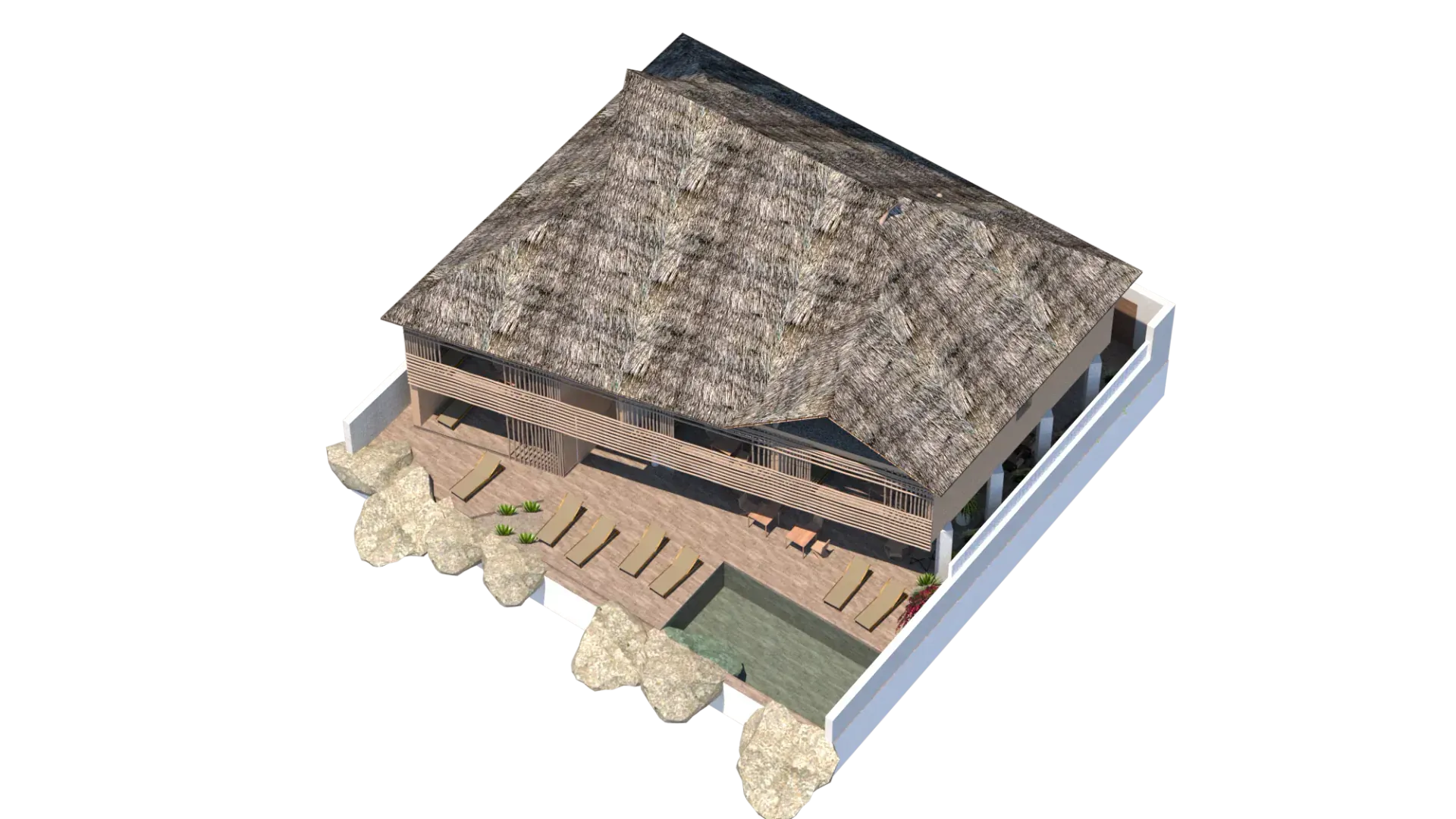 Guest house a Nungwi, render 3. Progetto di Riccardo Bandera Architetto