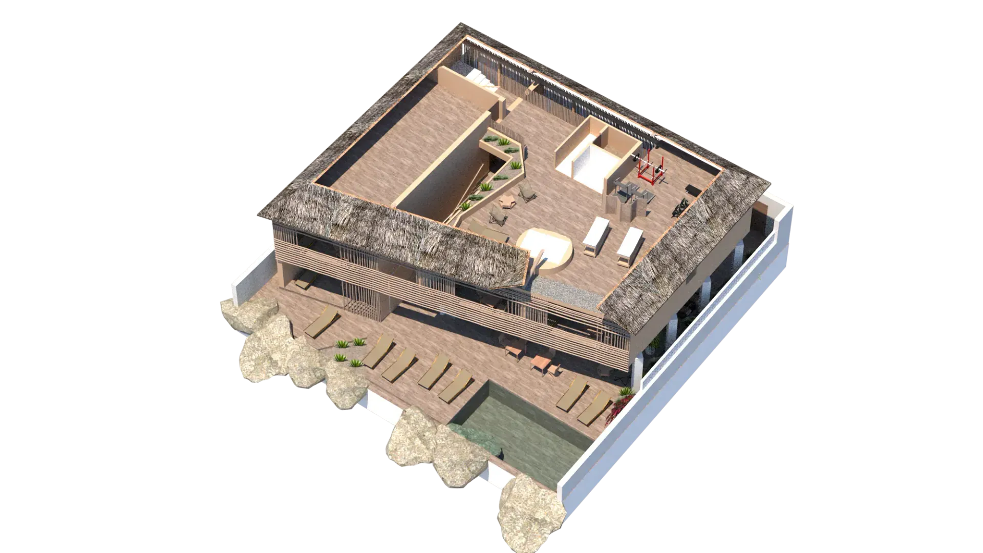 Guest house a Nungwi, render 4. Progetto di Riccardo Bandera Architetto