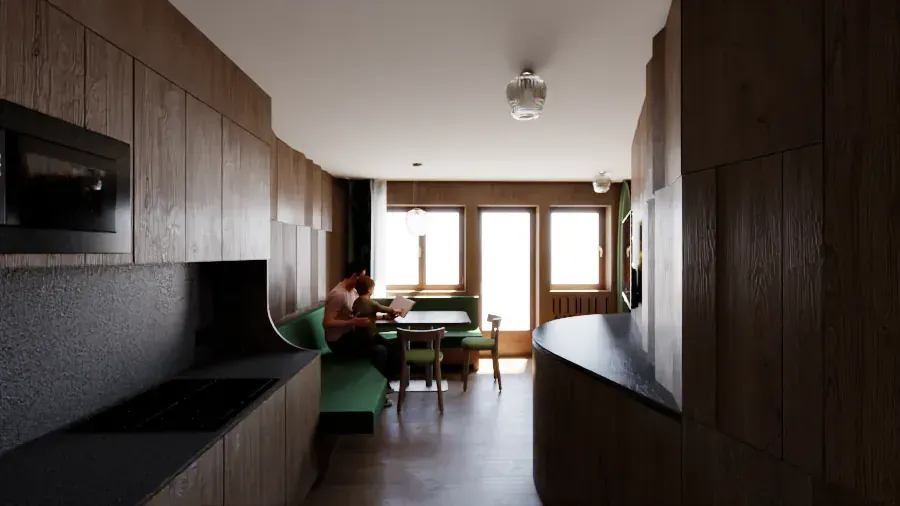 Hotel Antares a Selva di Val Gardena, BZ, render 4. Progetto di Riccardo Bandera Architetto