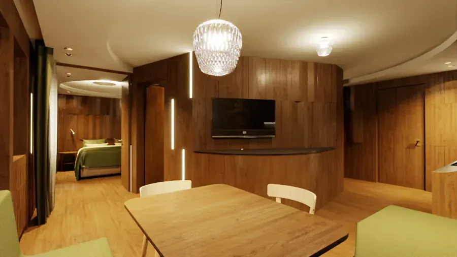 Hotel Antares a Selva di Val Gardena, BZ, render 9. Progetto di Riccardo Bandera Architetto