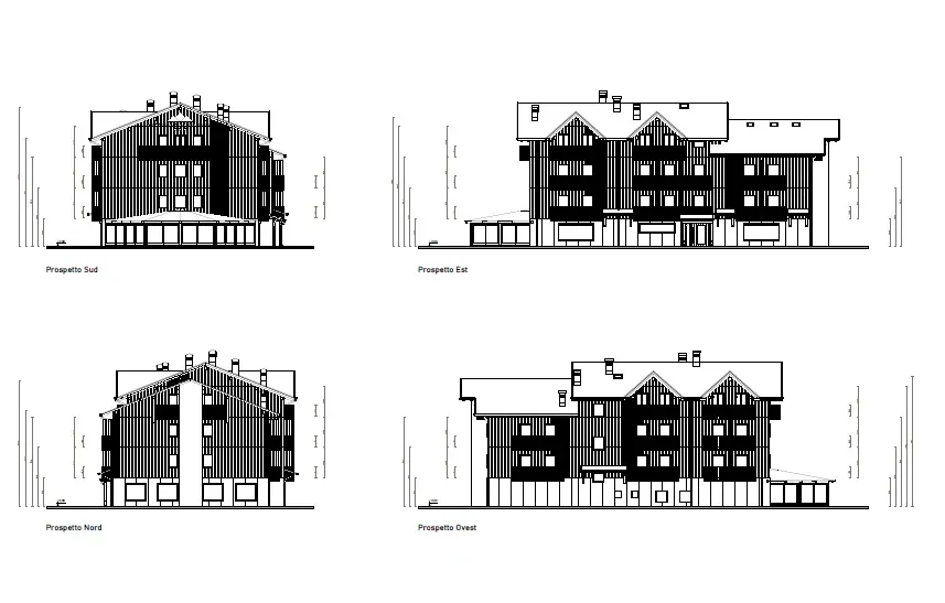 Hotel Cime D’Oro a Madonna di Campiglio, TN, disegno di progetto 1. Progetto di Riccardo Bandera Architetto
