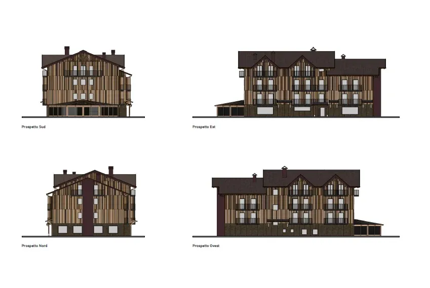 Hotel Cime D’Oro a Madonna di Campiglio, TN, disegno di progetto 2. Progetto di Riccardo Bandera Architetto