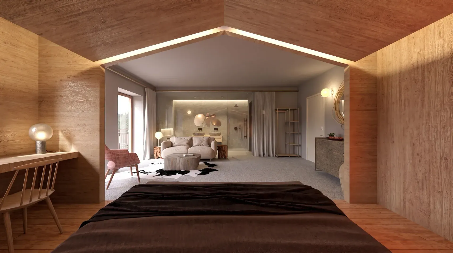 Hotel Tevini a Commezzadura, TN, render 1. Progetto di Riccardo Bandera Architetto