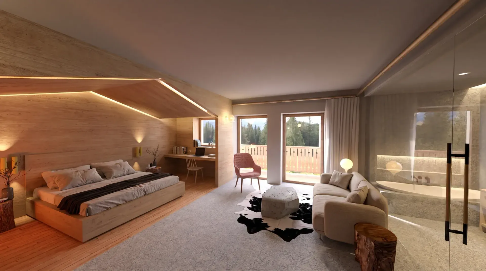 Hotel Tevini a Commezzadura, TN, render 4. Progetto di Riccardo Bandera Architetto