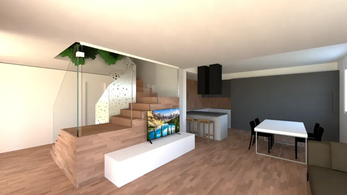 Nuova scala e soppalco per una casa ad Albignasego, PD, render 1. Progetto di Riccardo Bandera Architetto
