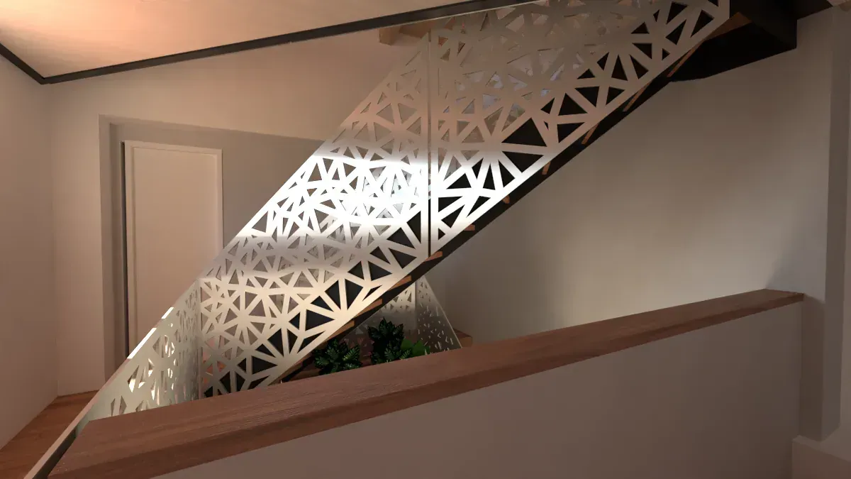 Nuova scala e soppalco per una casa ad Albignasego, PD, render 2. Progetto di Riccardo Bandera Architetto