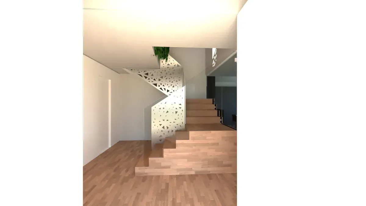 Nuova scala e soppalco per una casa ad Albignasego, PD, render 3. Progetto di Riccardo Bandera Architetto