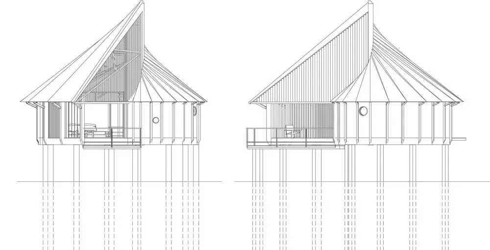 Overwater Villas a Zanzibar, Tanzania, disegno di progetto 1. Progetto di Riccardo Bandera Architetto