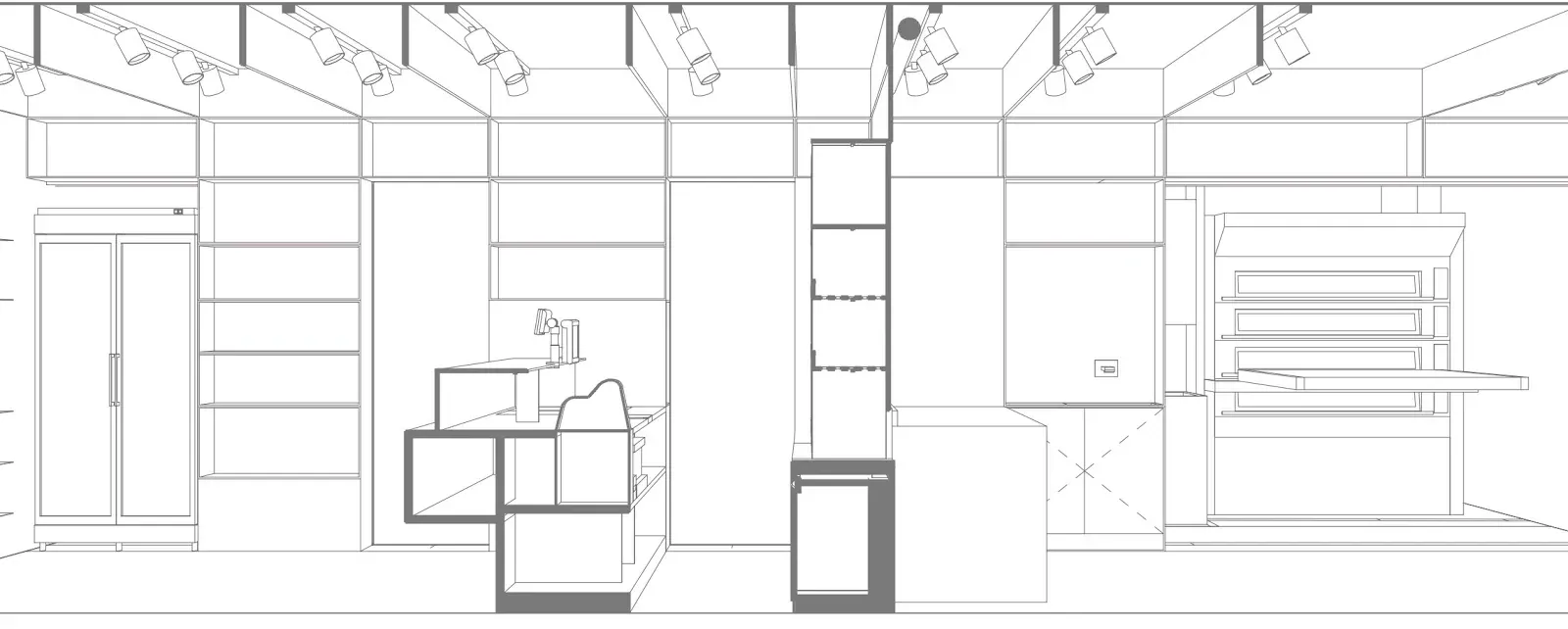 Panificio con laboratorio a vista a Roma, RM, disegno di progetto 2. Progetto di Riccardo Bandera Architetto