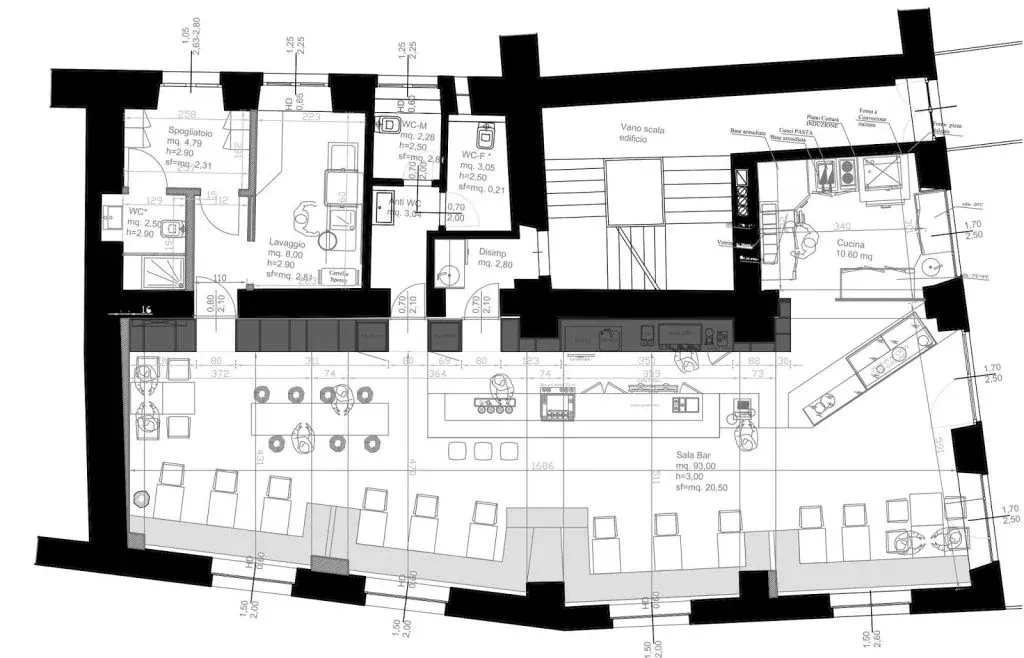 Progetto di interni per Caffé De Min a Rovereto, TN, disegno di progetto 1. Progetto di Riccardo Bandera Architetto