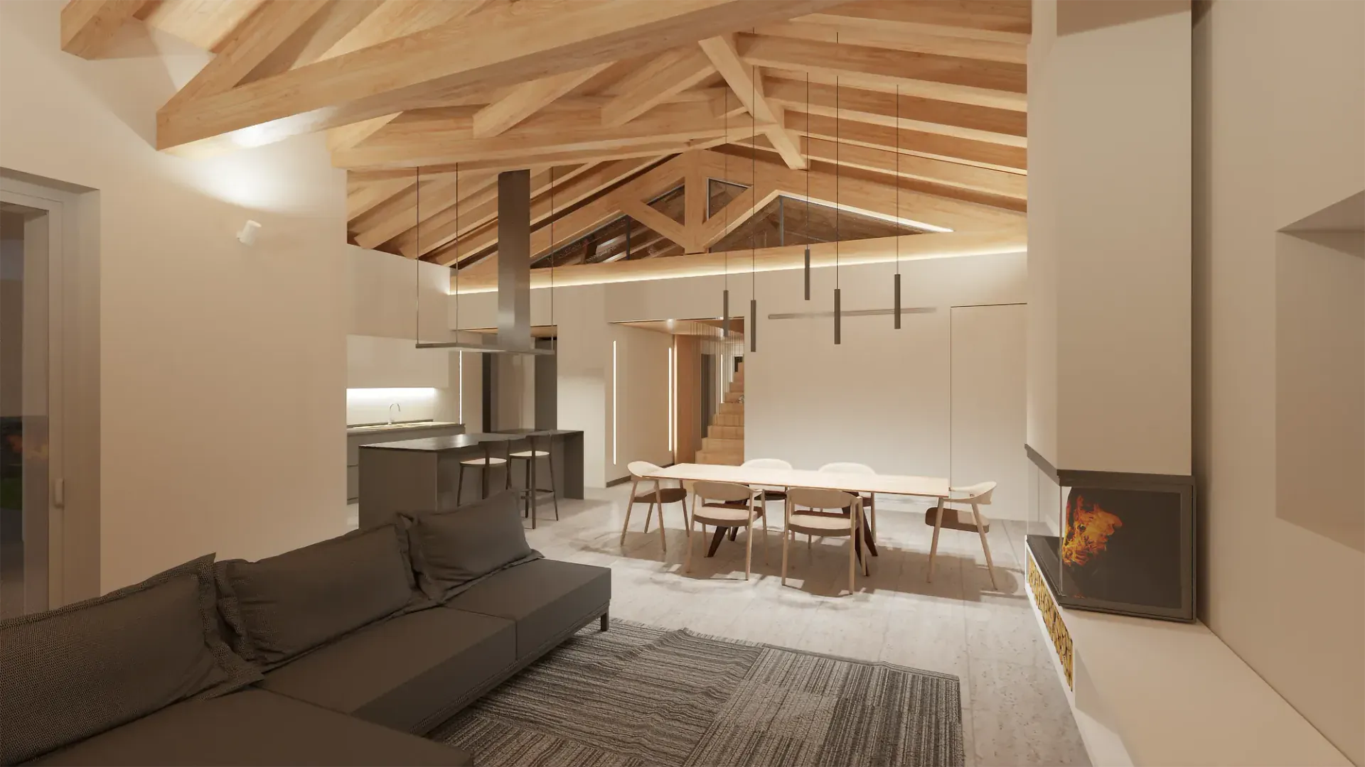 Ristrutturazione attico con soppalco e giardino a Isera, TN, render 1. Progetto di Riccardo Bandera Architetto