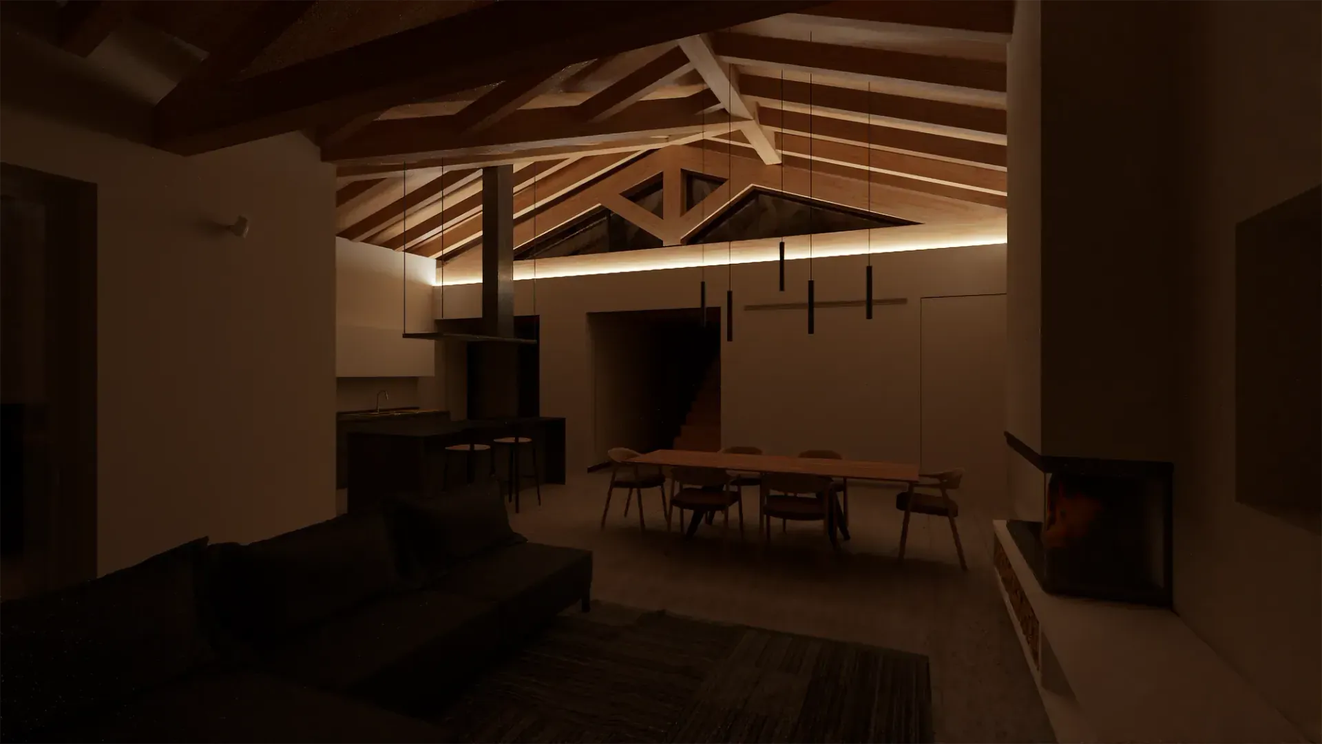 Ristrutturazione attico con soppalco e giardino a Isera, TN, render 2. Progetto di Riccardo Bandera Architetto