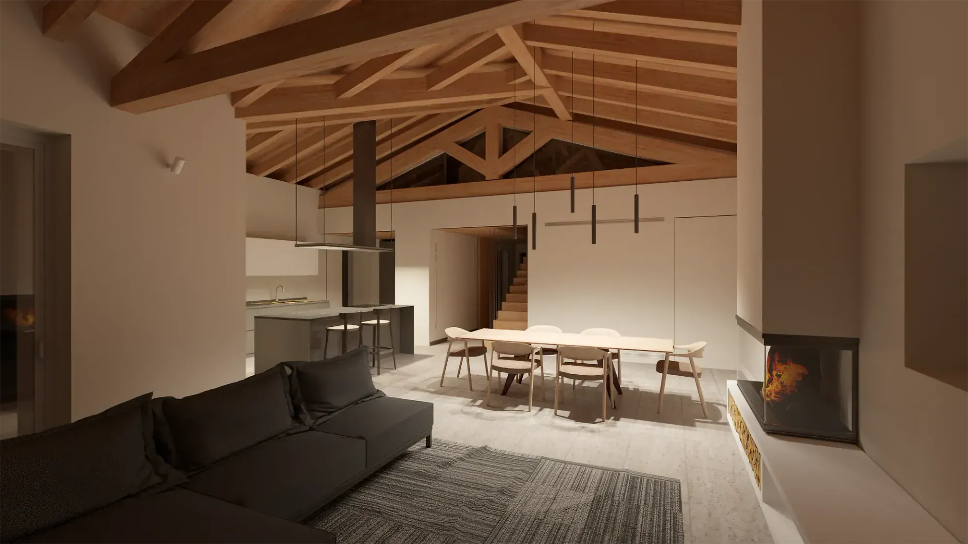 Ristrutturazione attico con soppalco e giardino a Isera, TN, render 3. Progetto di Riccardo Bandera Architetto