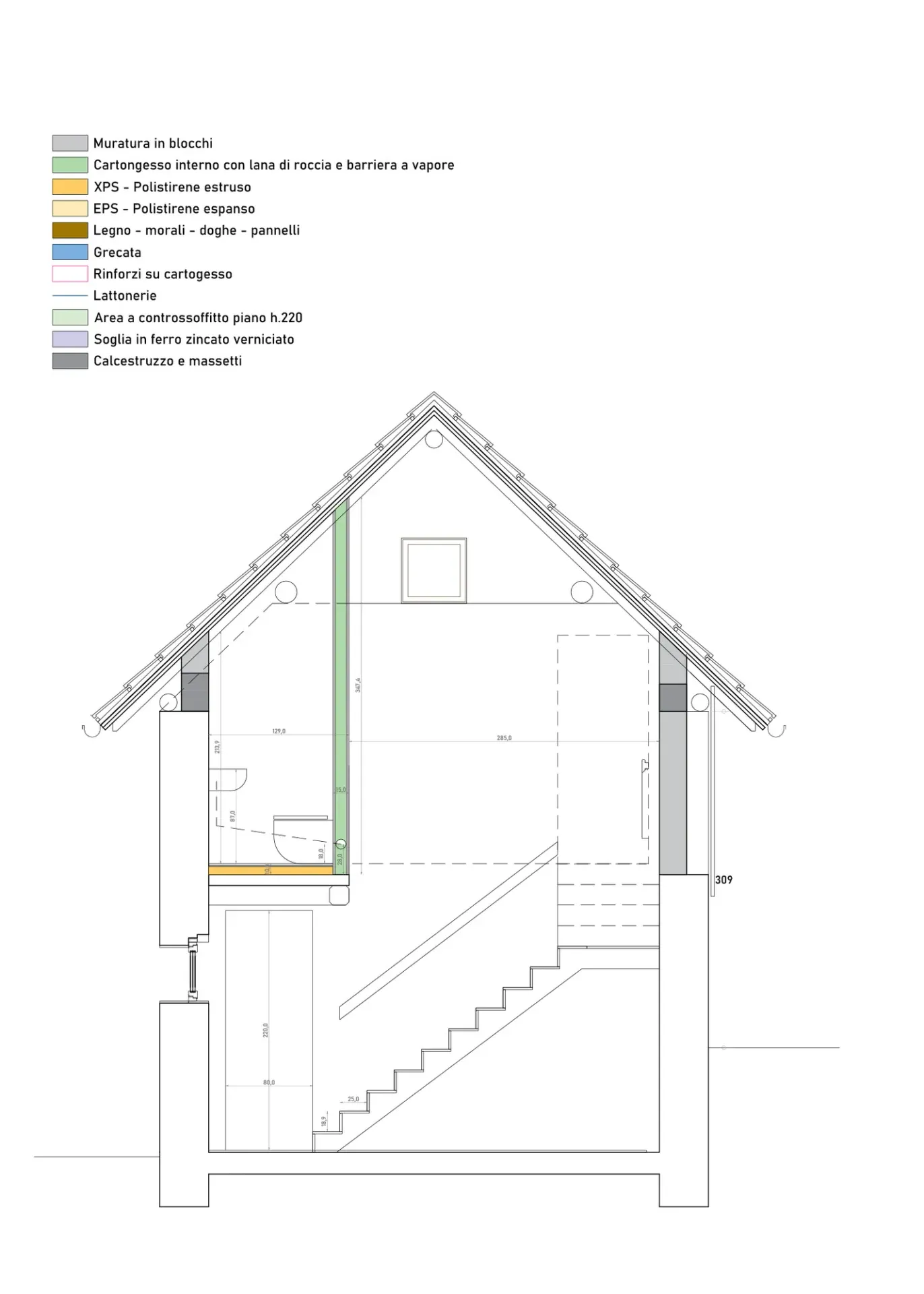 Ristrutturazione di una casera nell’Alpago a Tambre, BL, disegno di progetto 3. Progetto di Riccardo Bandera Architetto
