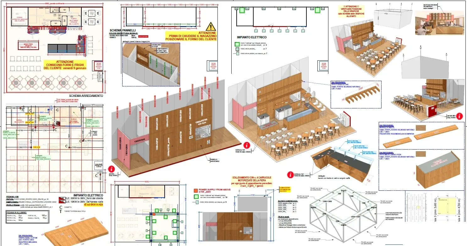 Stand TuttoFood Molini Fagioli, disegno di progetto 2. Progetto di Riccardo Bandera Architetto