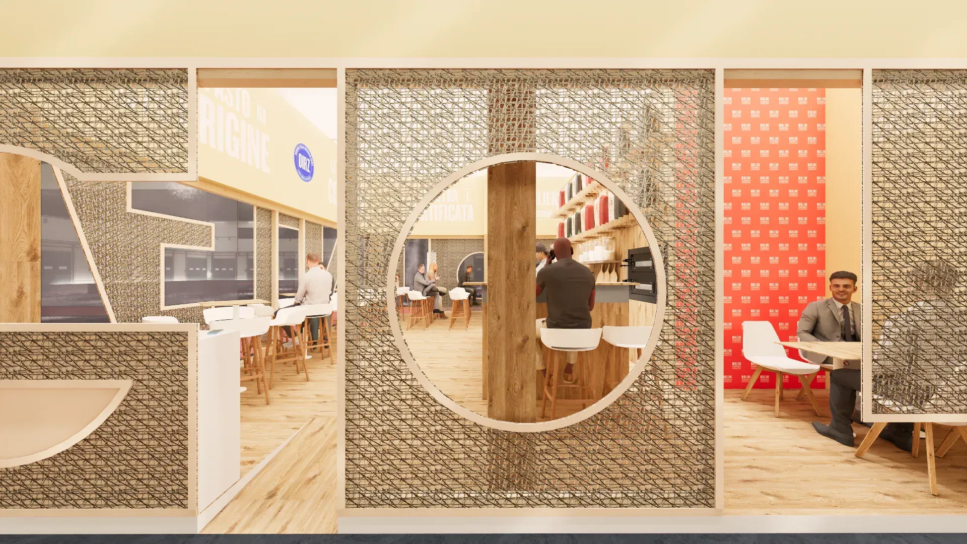 Stand TuttoFood Molini Fagioli, render 2. Progetto di Riccardo Bandera Architetto