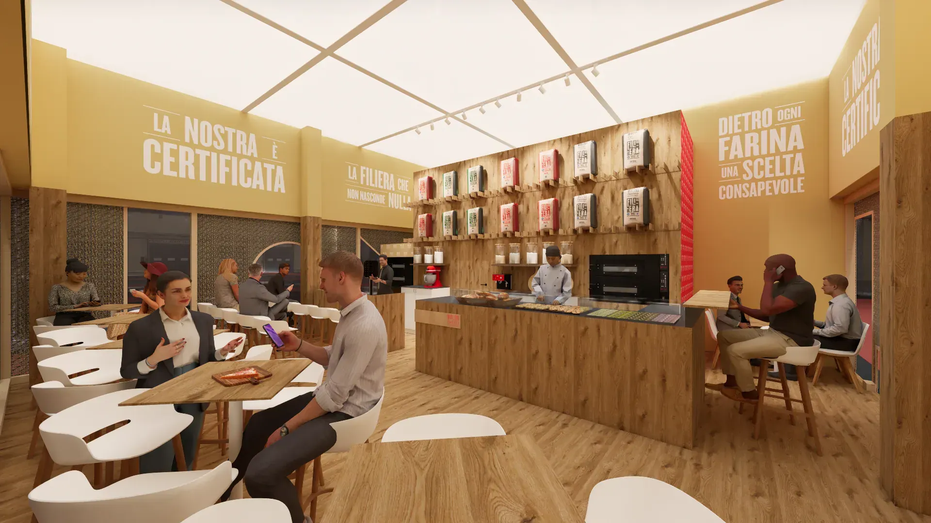 Stand TuttoFood Molini Fagioli, render 3. Progetto di Riccardo Bandera Architetto